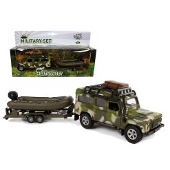 Kids Globe Land Rover Aus Druckguss Mit Anhänger Und Bootsarmee -Spielzeugwelt Verkauf 3120815d