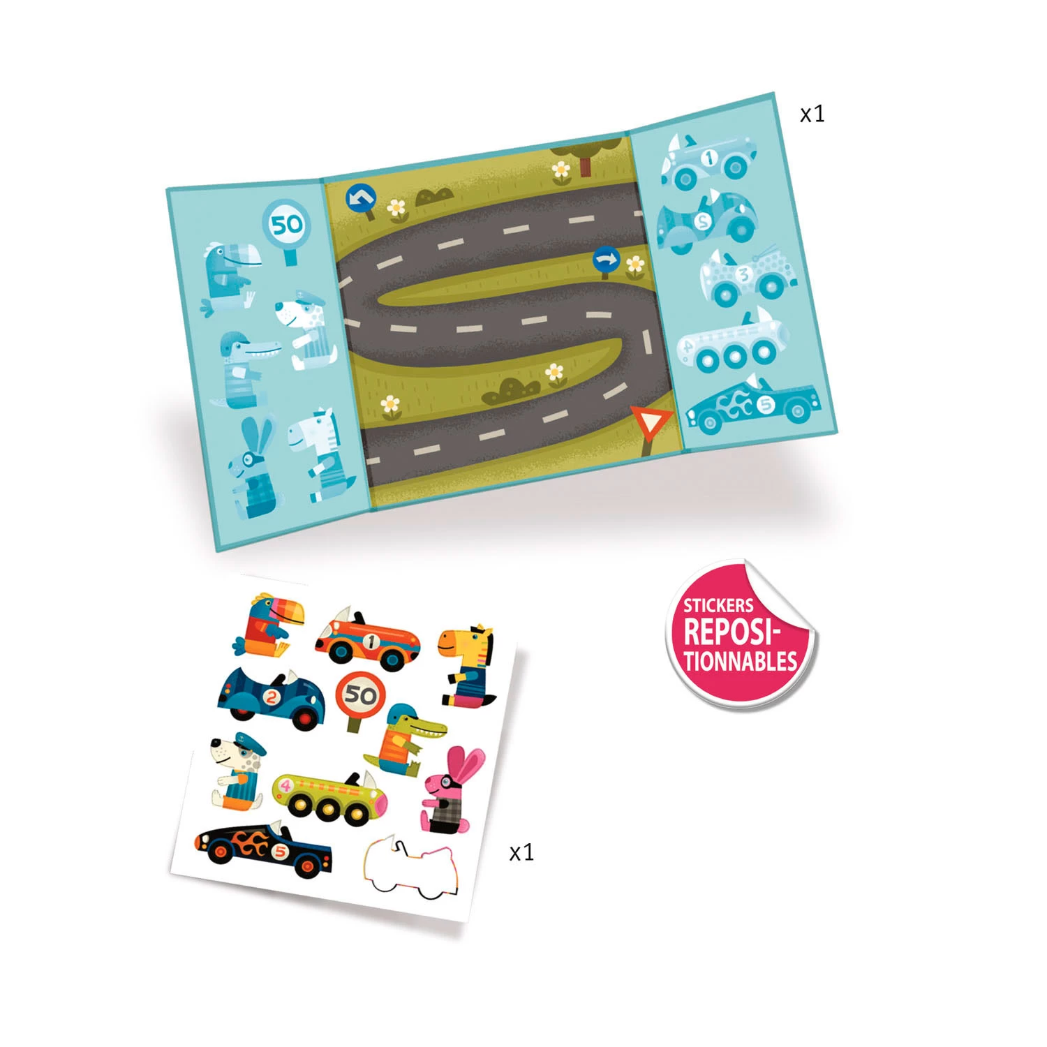 Djeco Wiederverwendbare Aufkleber Racing 3 Djeco Wiederverwendbare Aufkleber Racing