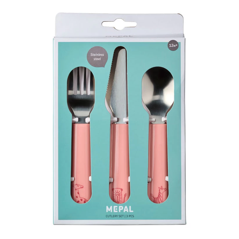 Mepal Mio Kinderbesteck - Deep Pink, 3-teilig. 3 Mepal Mio Kinderbesteck - Deep Pink, 3-teilig.