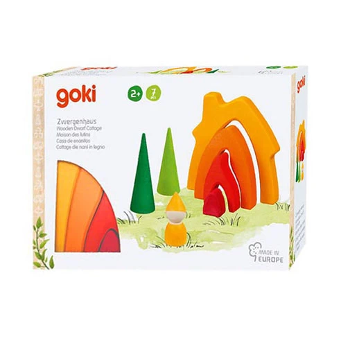Goki Zwergenhaus-Holzbausteine, 7-teilig. 3 Goki Zwergenhaus-Holzbausteine, 7-teilig.