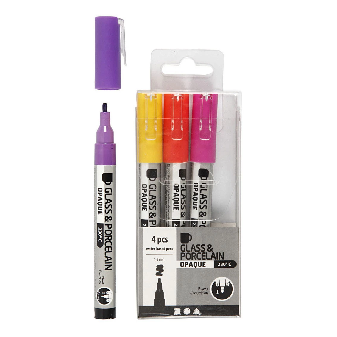 Creativ Company Glas- Und Porzellanstifte, Blickdicht, Orange/Lila/Rot/Gelb, 4 Stück. 4 Creativ Company Glas- Und Porzellanstifte, Blickdicht, Orange/Lila/Rot/Gelb, 4 Stück. – Bild 2